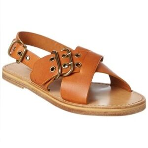 Isabel Marant Jadan Cognac Brown Leather Buckle Sandals Gold Hardware Size 39/9